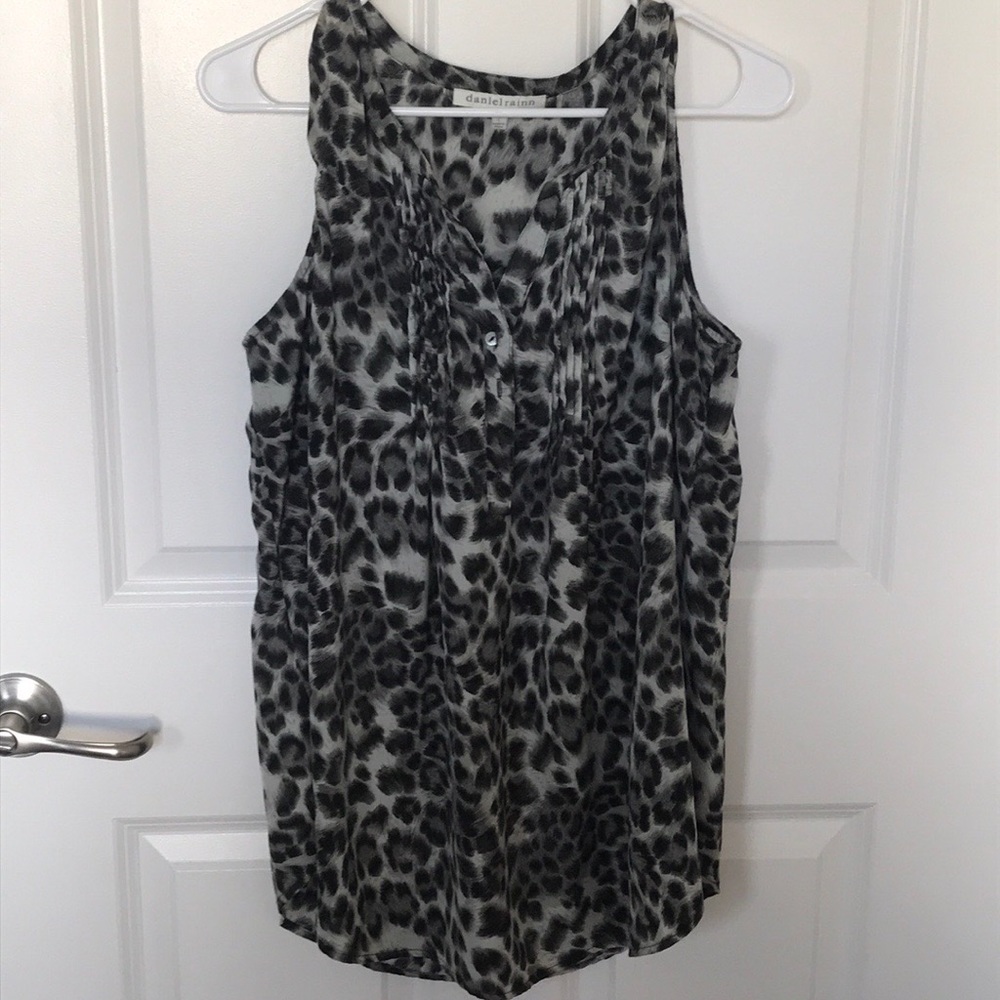 Black and grey leopard print sleeveless blouse